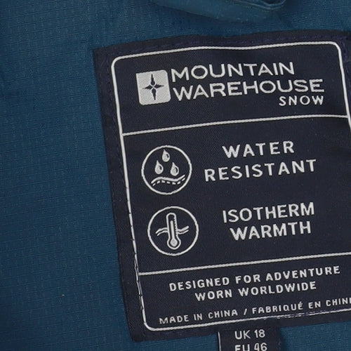 Mountain Warehouse Women's Blue Ski Jacket Size 18 Water Resistant