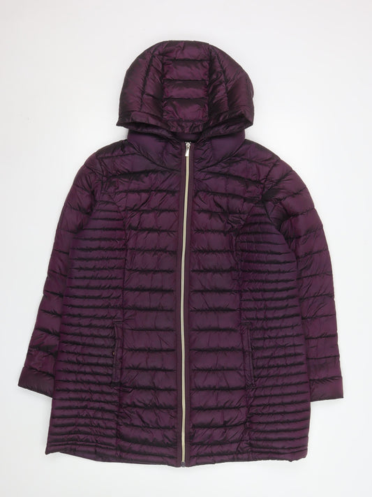 Next Womens Purple Puffer Coat Size 18 Hooded Mid-Length Lightweight
