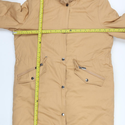 Boohoo Women’s Beige Faux Fur Trim Hooded Parka Coat Size M