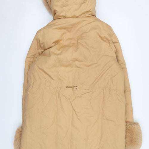 Boohoo Women’s Beige Faux Fur Trim Hooded Parka Coat Size M