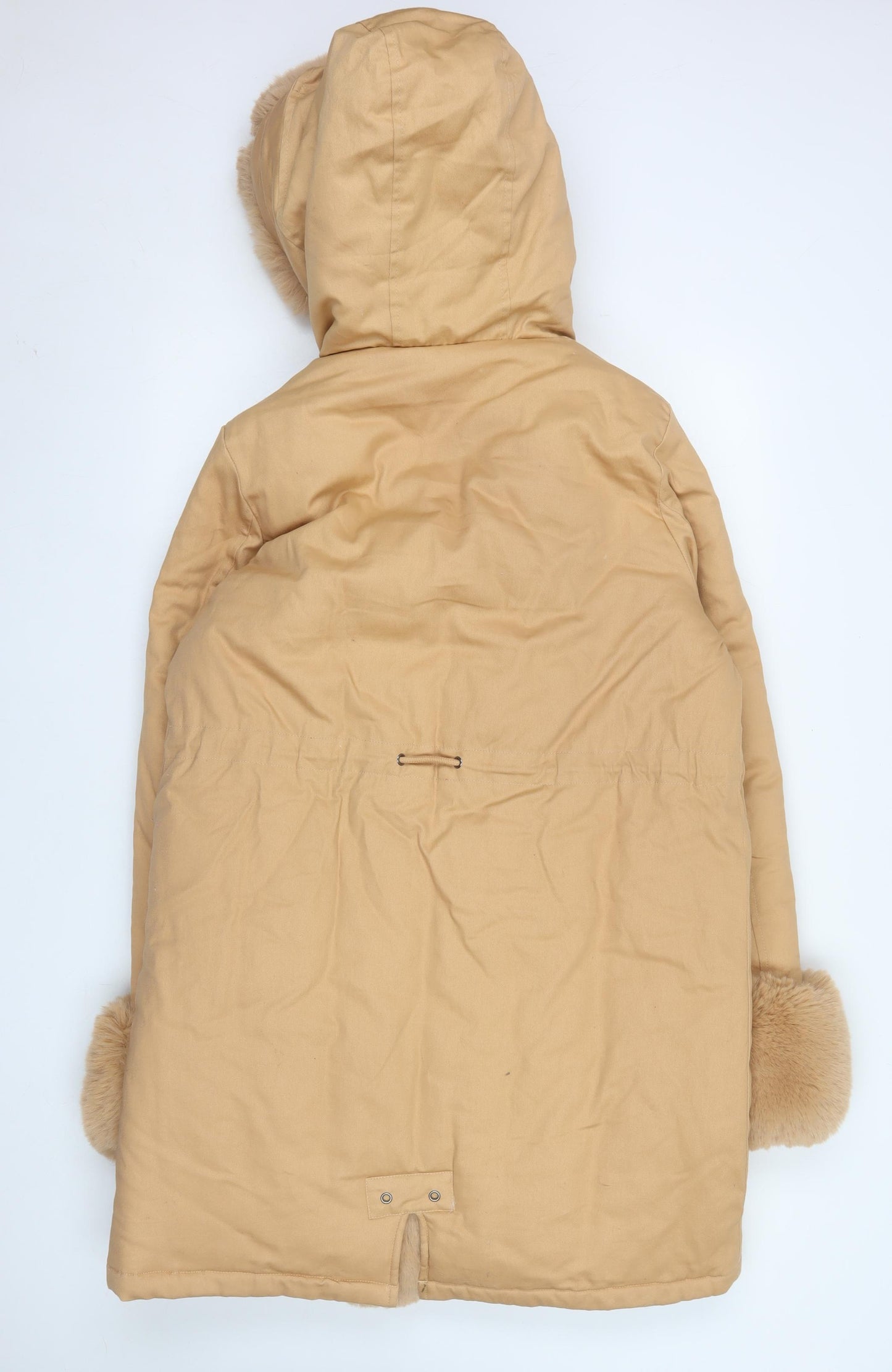 Boohoo Women’s Beige Faux Fur Trim Hooded Parka Coat Size M