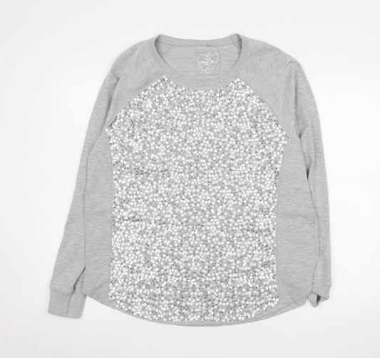 Next Women Grey Sequin Long Sleeve Jersey T-Shirt Size 20