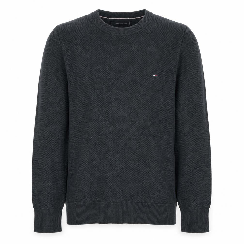 Front view of Tommy Hilfiger Men's Black Cotton Crew Neck Jumper, size S
