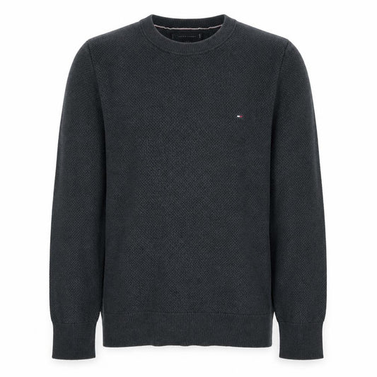 Front view of Tommy Hilfiger Men's Black Cotton Crew Neck Jumper, size S