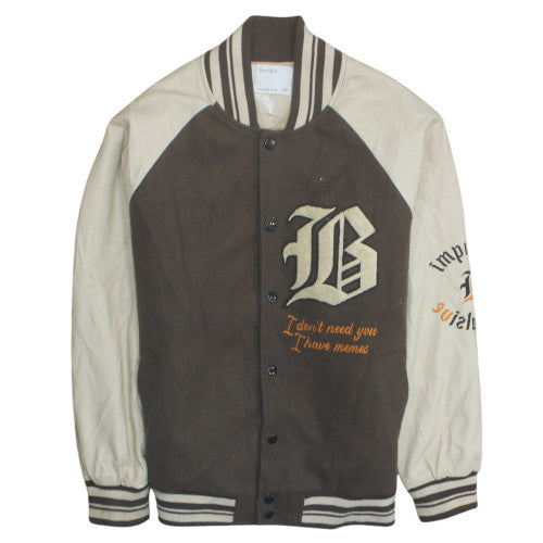 Bershka Women Brown Varsity Jacket Size 12 Embroidered College Style