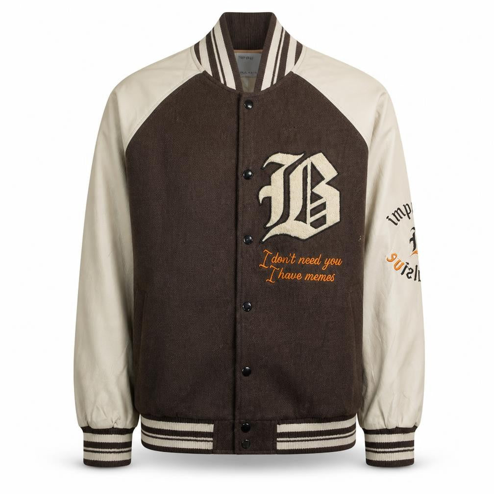 Bershka Women Brown Varsity Jacket Size 12 Embroidered College Style