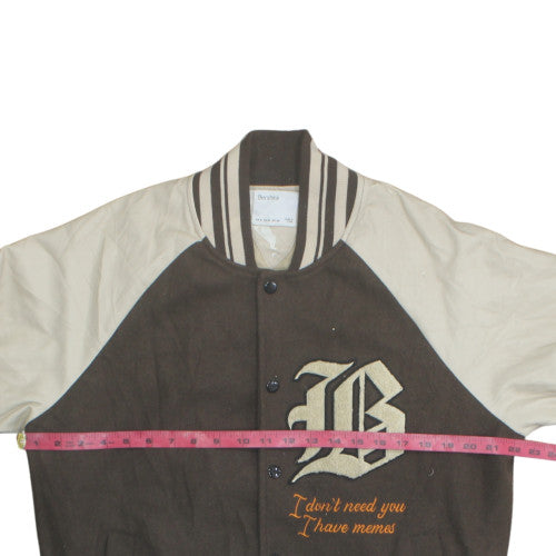 Bershka Women Brown Varsity Jacket Size 12 Embroidered College Style