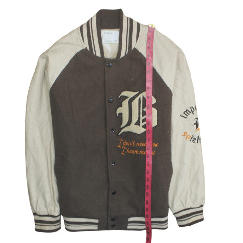 Bershka Women Brown Varsity Jacket Size 12 Embroidered College Style