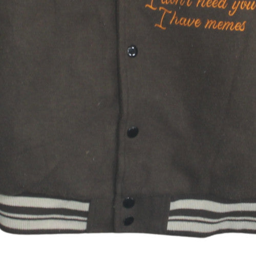 Bershka Women Brown Varsity Jacket Size 12 Embroidered College Style