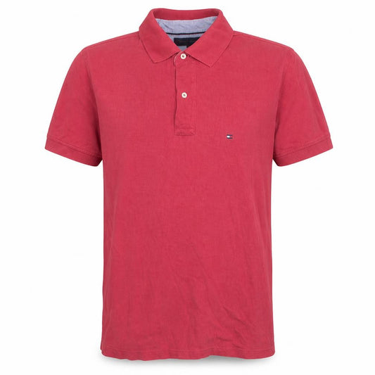 Front view of Tommy Hilfiger Men's Red Cotton Short Sleeve Polo Shirt M