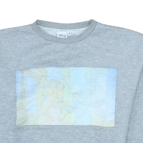 Disney Women Grey Sweatshirt XS Classic Crew Neck Lilo & Stitch Print