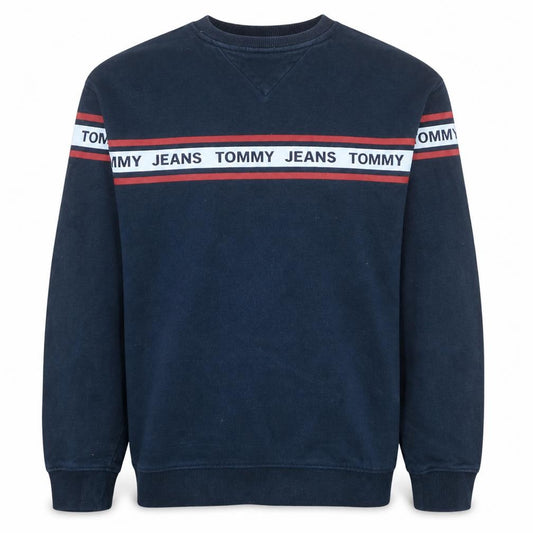 Front view of Tommy Jeans Men's Blue XS Relaxed Fit Logo Sweatshirt Pullover