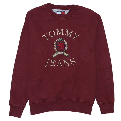 Tommy Jeans Men's Burgundy Embroidered Crew Neck Sweatshirt M