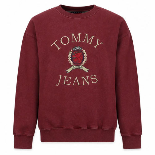 Tommy Jeans Men's Burgundy Embroidered Crew Neck Sweatshirt M