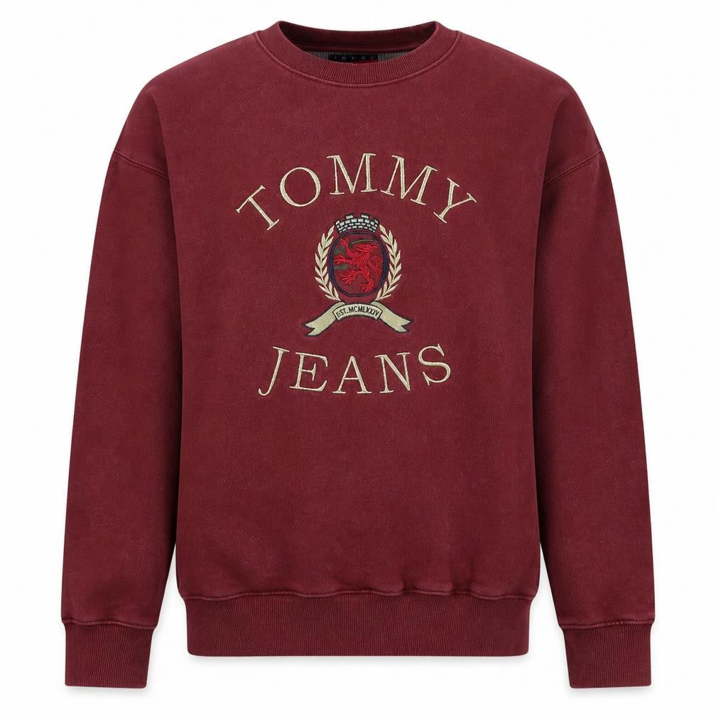 Tommy Jeans Men's Burgundy Embroidered Crew Neck Sweatshirt M