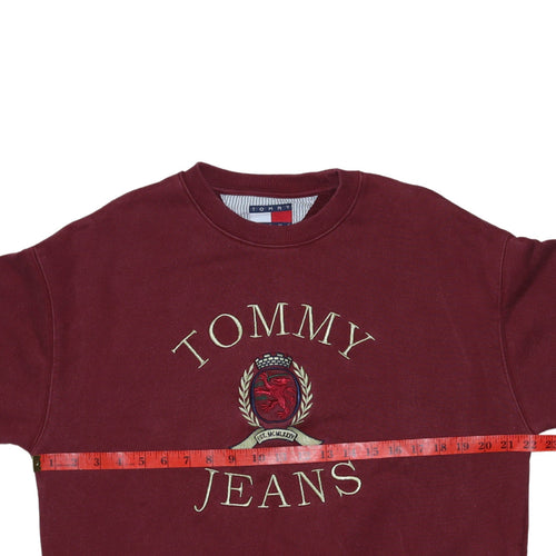 Tommy Jeans Men's Burgundy Embroidered Crew Neck Sweatshirt M