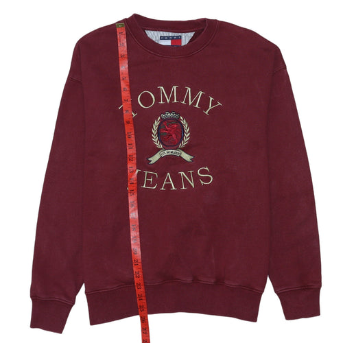 Tommy Jeans Men's Burgundy Embroidered Crew Neck Sweatshirt M