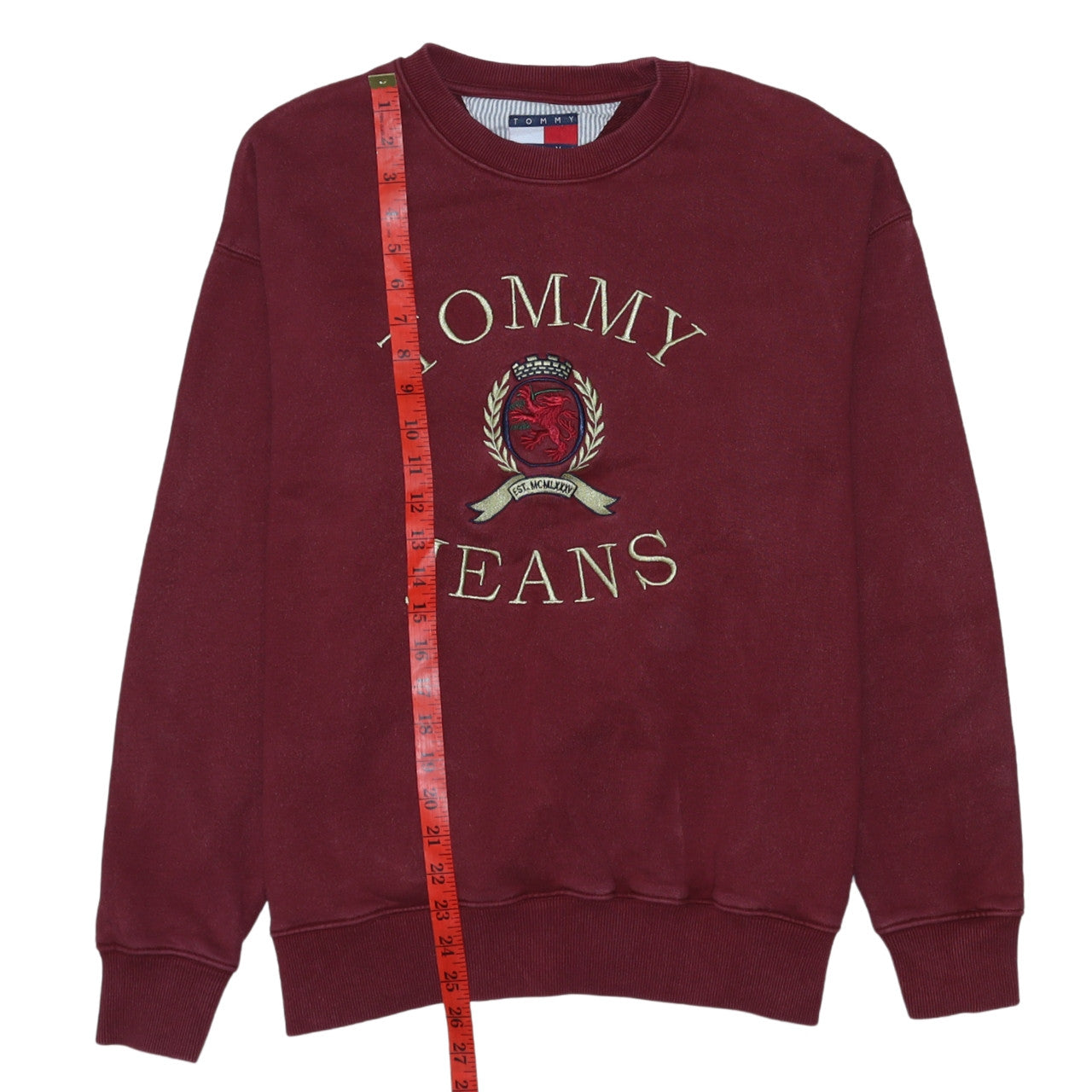 Tommy Jeans Men's Burgundy Embroidered Crew Neck Sweatshirt M