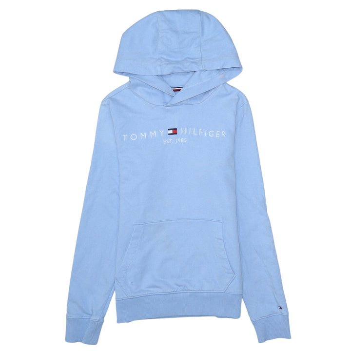 Tommy Hilfiger Boys Blue Pullover Hoodie Size 152 Cotton Logo Sweatshirt