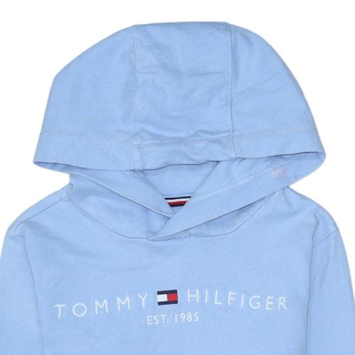 Tommy Hilfiger Boys Blue Pullover Hoodie Size 152 Cotton Logo Sweatshirt