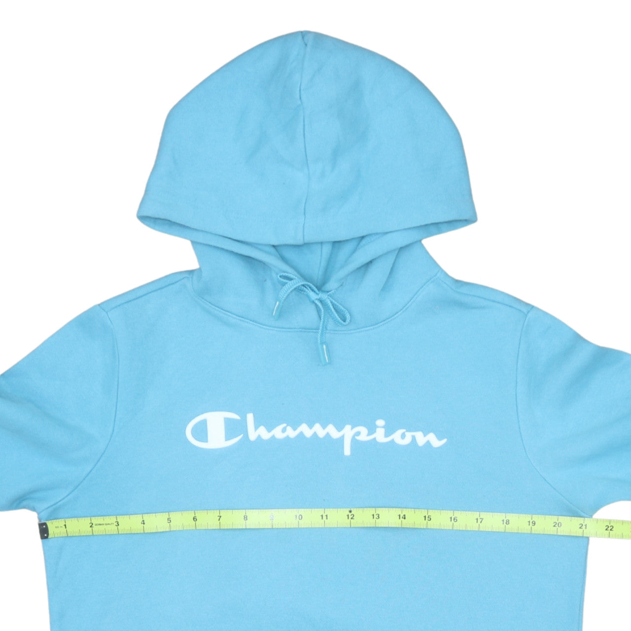 Champion Women Blue Pullover Hoodie L Logo Print Cotton Blend
