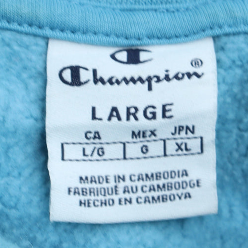 Champion Women Blue Pullover Hoodie L Logo Print Cotton Blend
