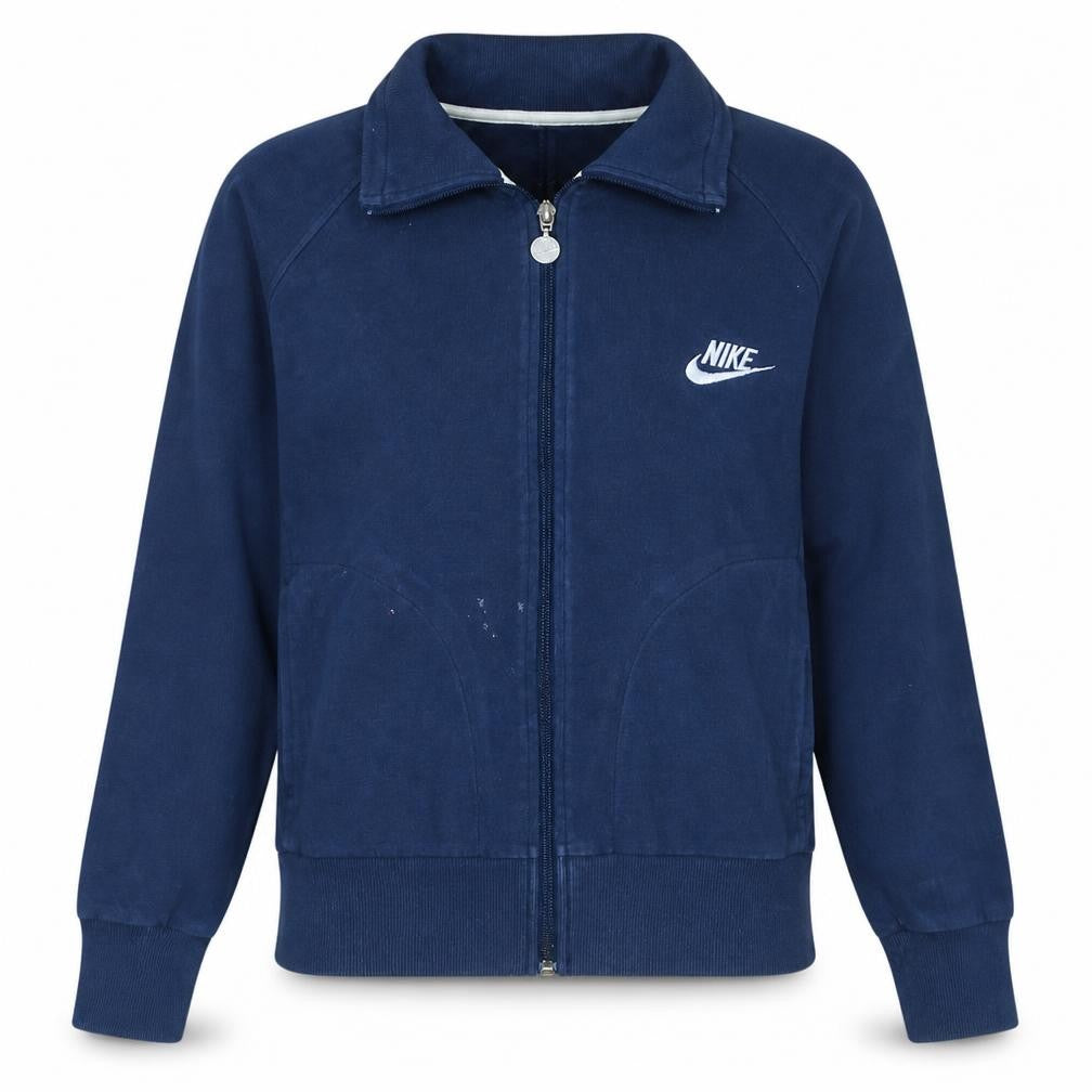 Front view of Nike Women's Blue Track Jacket M Full Zip Cotton Blend