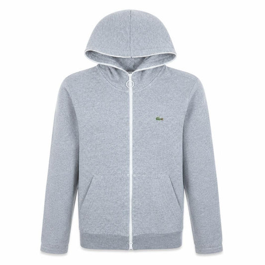 Front view of Lacoste Live men’s grey full zip cotton hoodie, size S