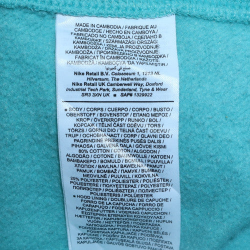 Nike Womens Turquoise Pullover Hoodie L Hooded Cotton Blend Sweatshirt