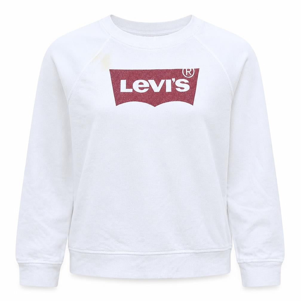 Front view of Levi's Women's White Logo Crew Neck Pullover Sweatshirt M
