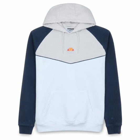 Front view of Ellesse men’s grey pullover hoodie l logo sports fleece sweatshirt