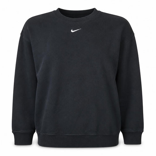 Front view of Nike Women's Black Small Pullover Sweatshirt Cotton Blend Logo Crew Neck