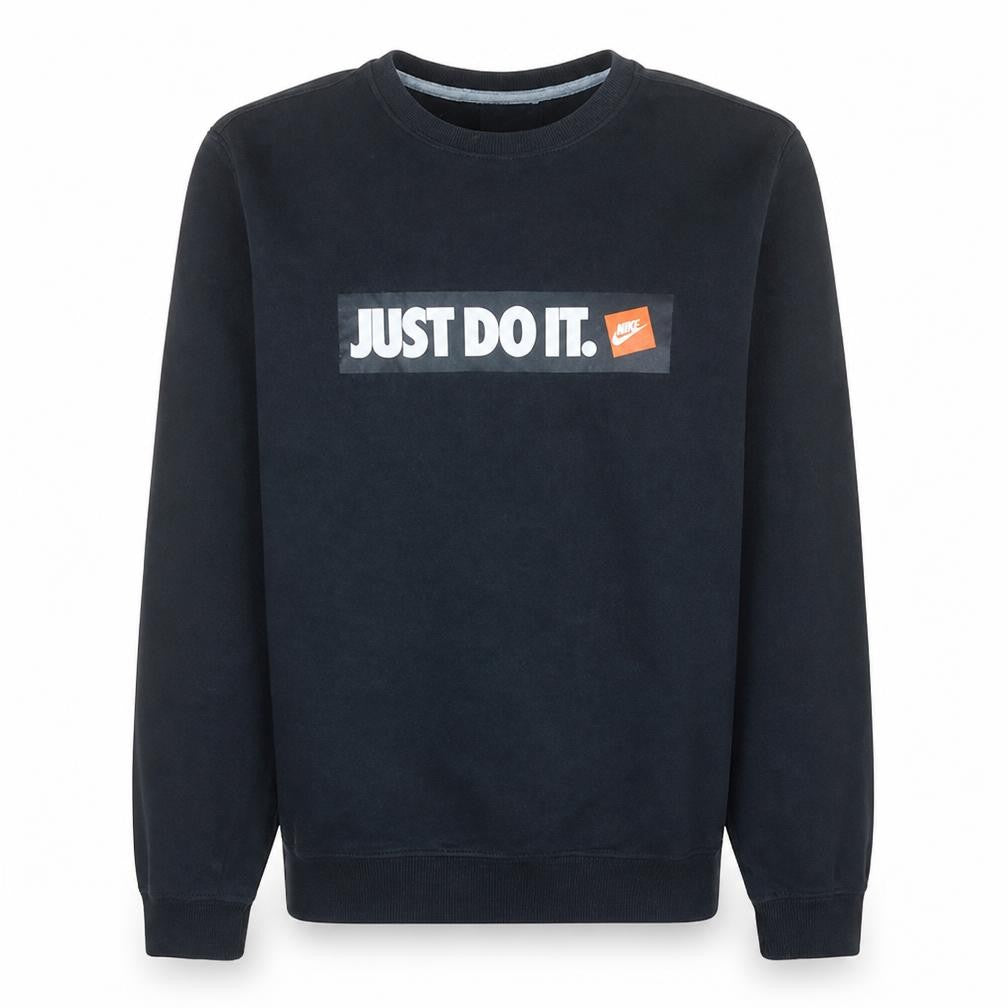 Front view of Nike Men's Black 'Just Do It' Crew Neck Sweatshirt, size M