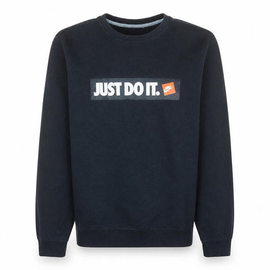 Front view of Nike Men's Black 'Just Do It' Crew Neck Sweatshirt, size M