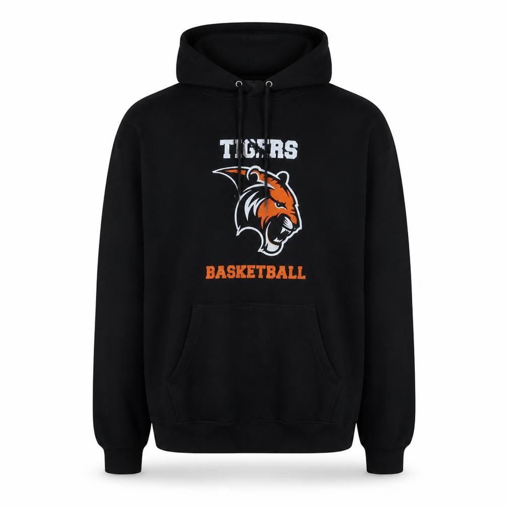 Front view of Champion Men's Black Tigers Basketball Pullover Hoodie, size M