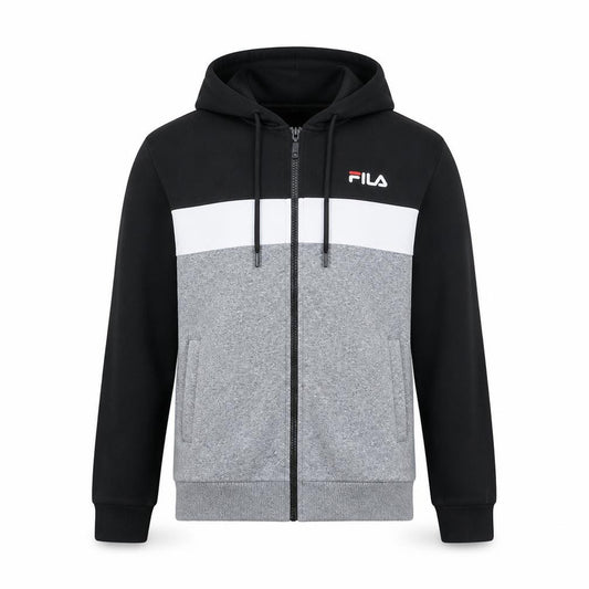 Front view of Fila Men's Black XS Full Zip Colour Block Hoodie