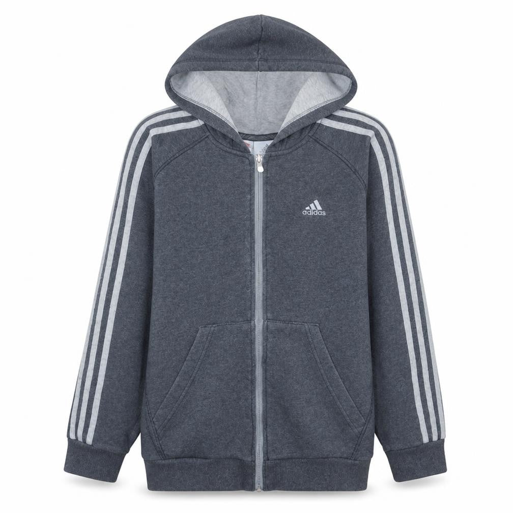 Adidas Boys Grey Full Zip Hoodie 152cm Fleece Sports Sweatshirt