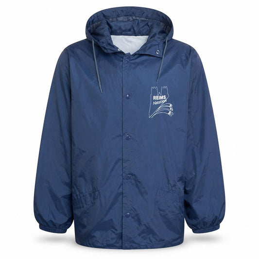 Front view of Cotton Tee Men's Blue Hooded Windbreaker Jacket M