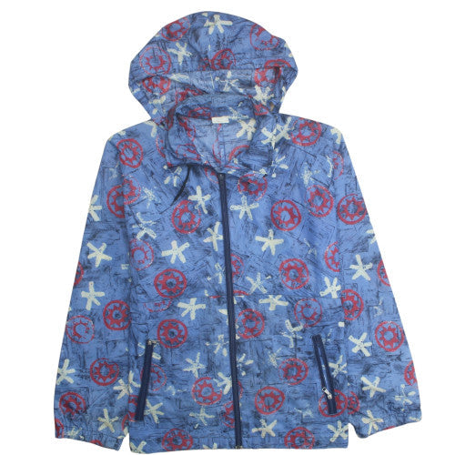 Decathlon Unisex Kids Blue Nautical Print Hooded Lightweight Rain Coat L