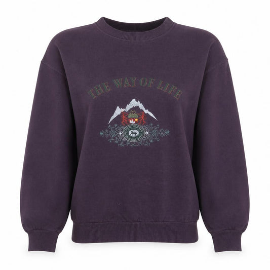 Front view of Bogner women’s purple pullover sweatshirt m the way of life graphic cotton blend