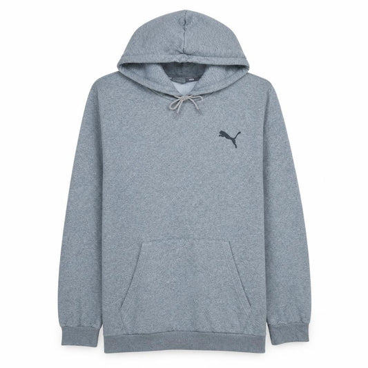 Front view of Puma Men's Grey 2XL Pullover Hoodie with Logo and Pocket
