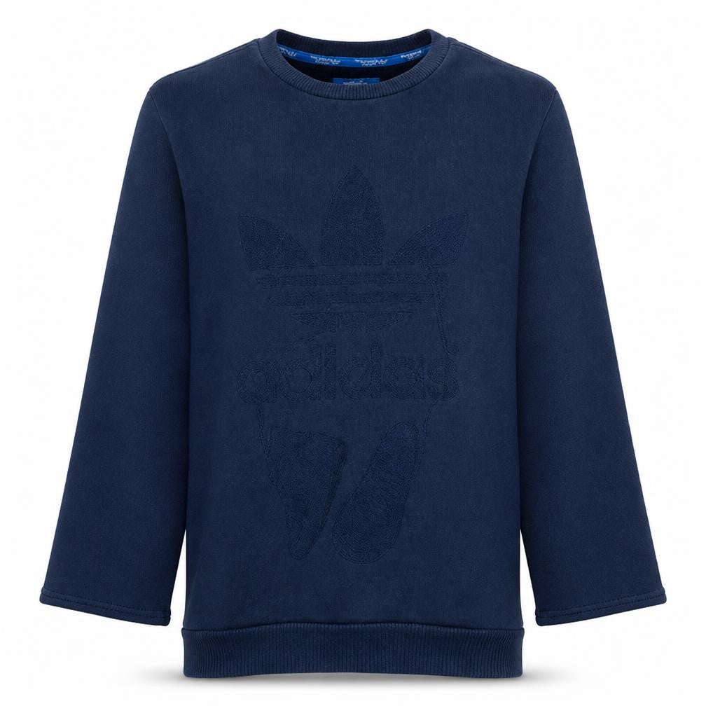 Front view of Adidas Men's Blue Crew Neck Pullover Sweatshirt, size M