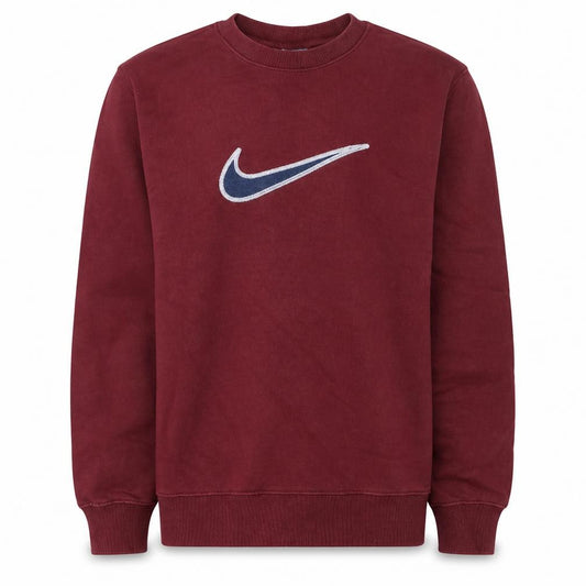 Front view of Nike Men's Red Embroidered Logo Crew Neck Sweatshirt, size L
