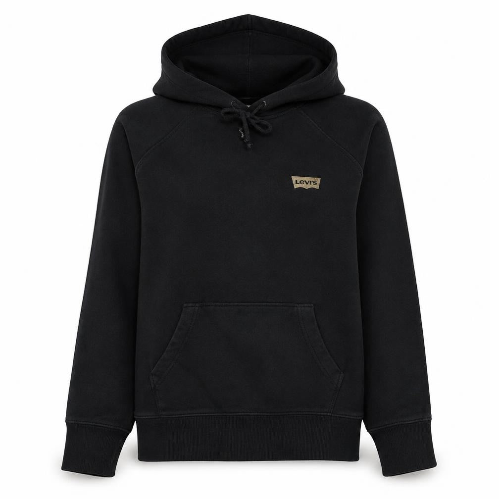 Front view of Levi's women’s black xs pullover hoodie cotton blend logo detail