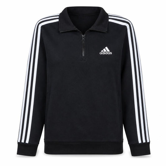 Front view of Adidas Women Black 1/4 Zip Sweatshirt, size M, Classic Pullover Top