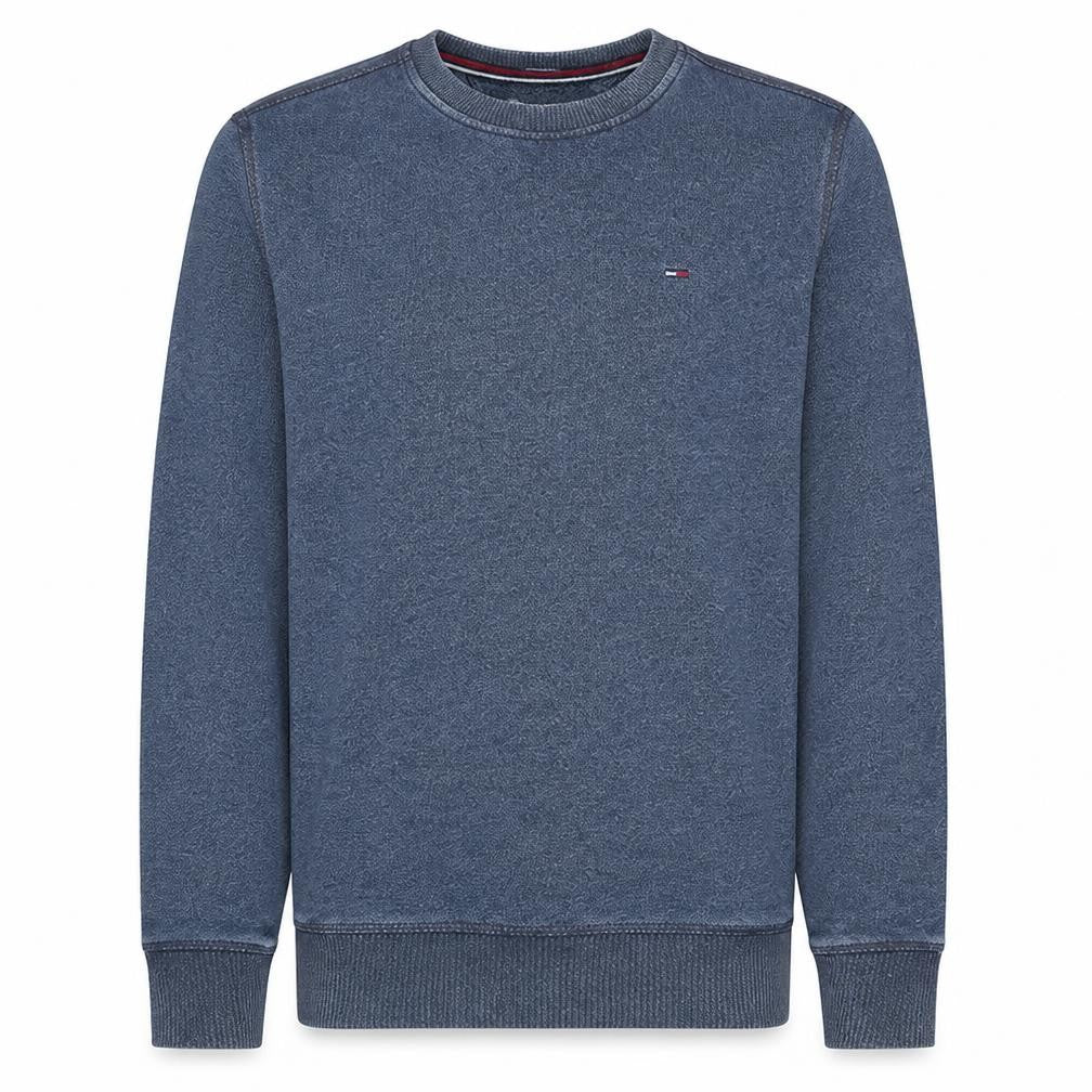 Front view of Tommy Jeans Men's Blue Crew Neck Pullover Sweatshirt, size S