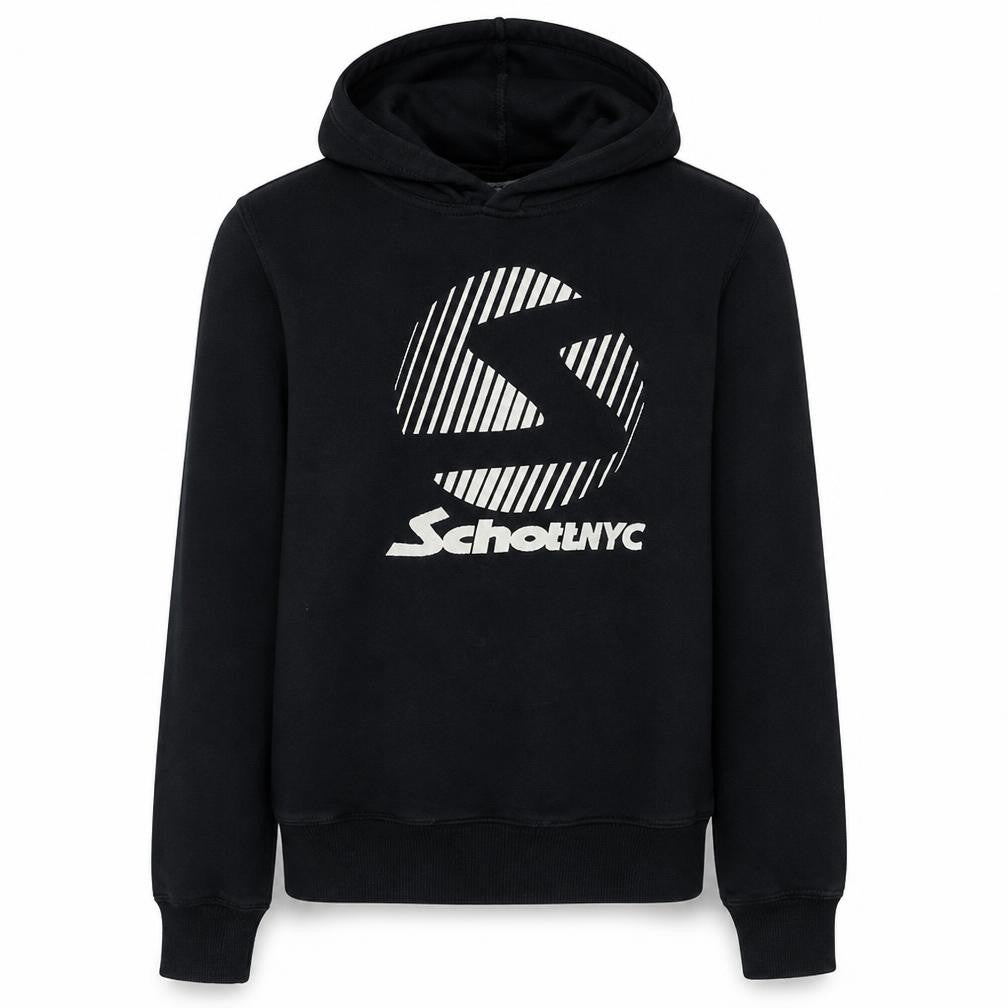 Front view of Schott NYC Women's Black Pullover Hoodie Medium Cotton Logo