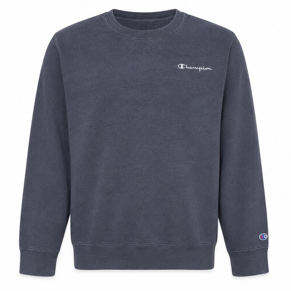 Front view of Champion Men's Blue Pullover Crew Neck Sweatshirt, size L