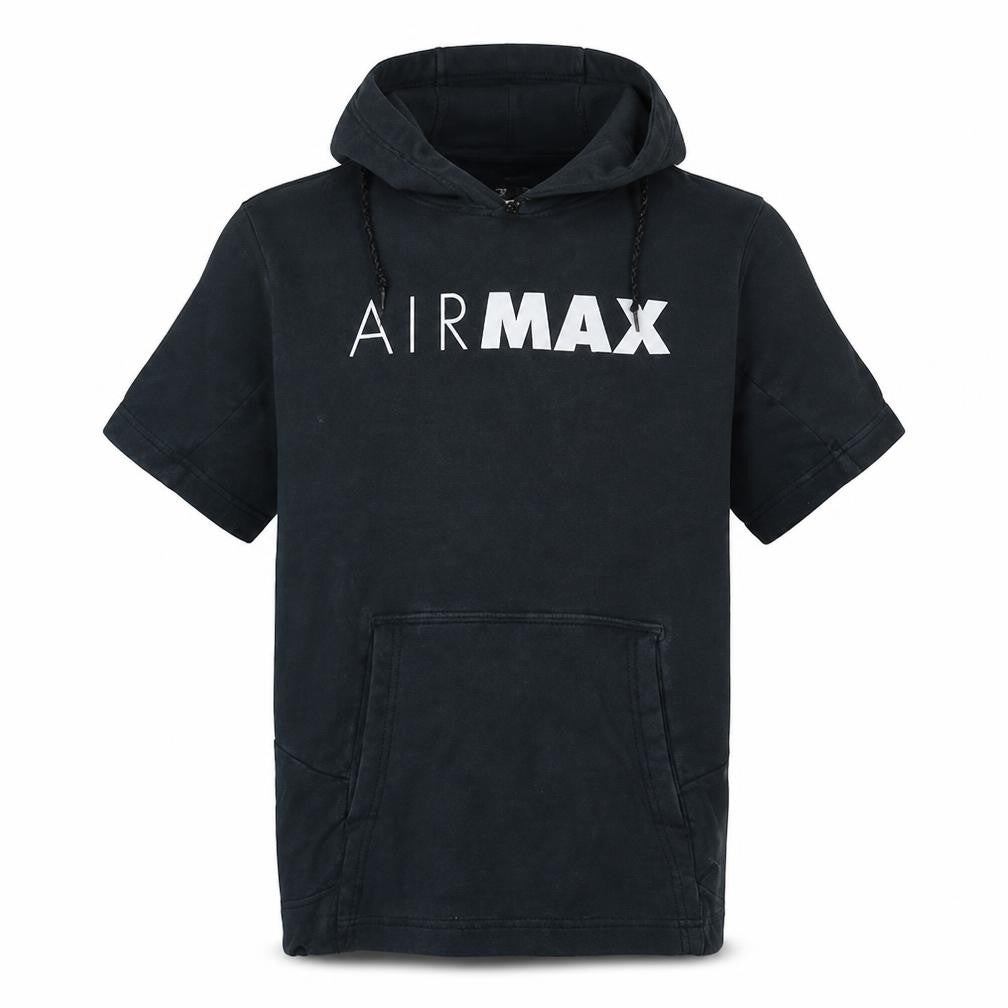 Front view of Nike Air Max Men's Black Short Sleeve Pullover Hoodie, size M