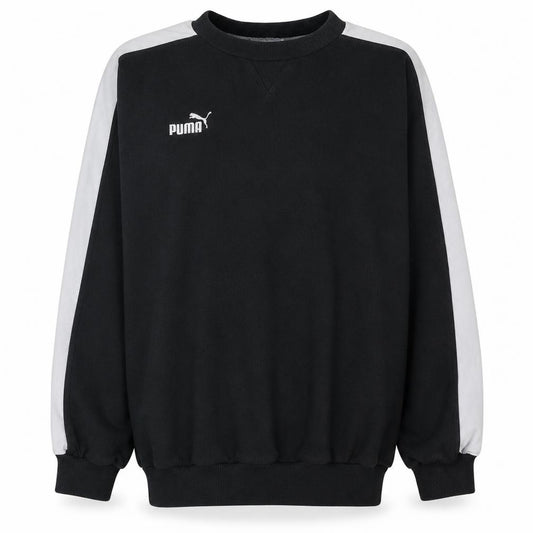 Front view of Puma Men's Black Pullover Sweatshirt M Crew Neck Fleece Sportswear